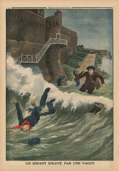 Een kind meegenomen door een golf, Saint-Malo, achteromslag illustratie uit 